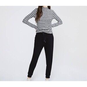 Lou & Grey Black & White Striped Ribbed Turtleneck X-Small